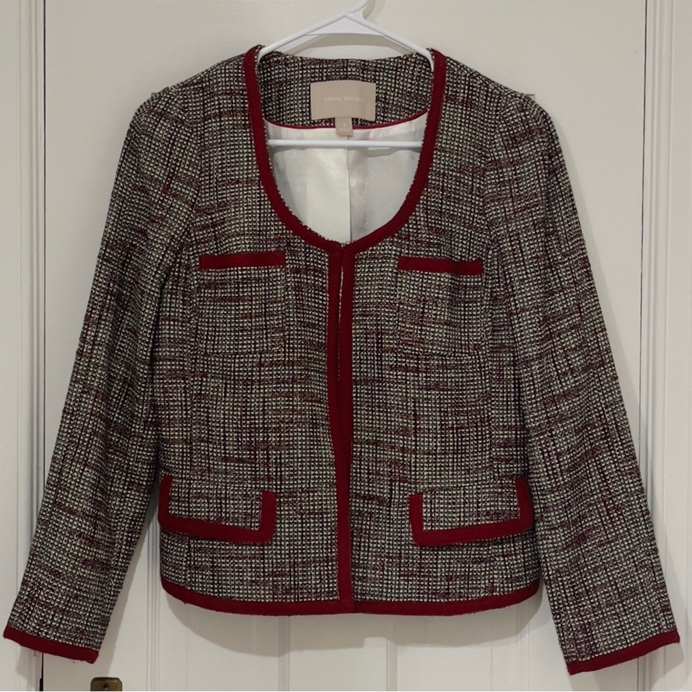 Banana Republic Red Trim Tweed Blazer Jacket – Size 4